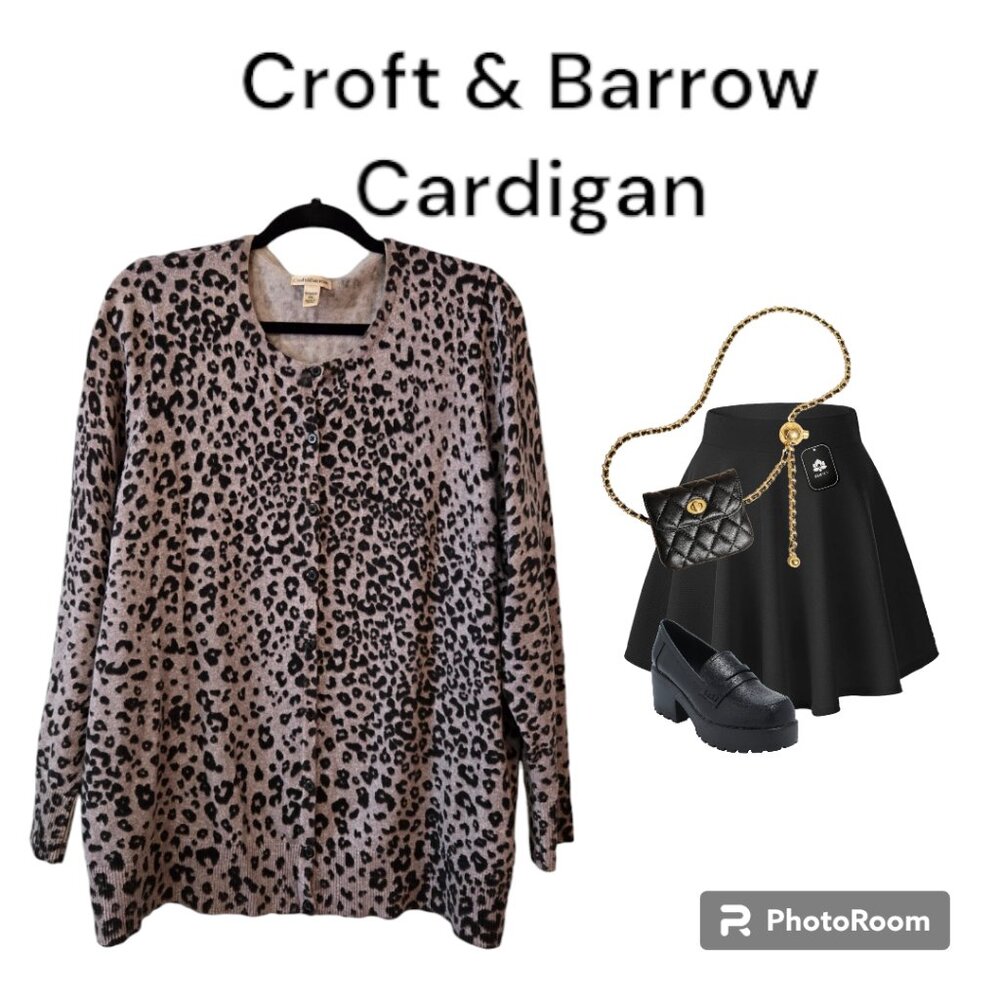 Croft & Barrow Button Front Animal Print Cardigan, Sz 2X